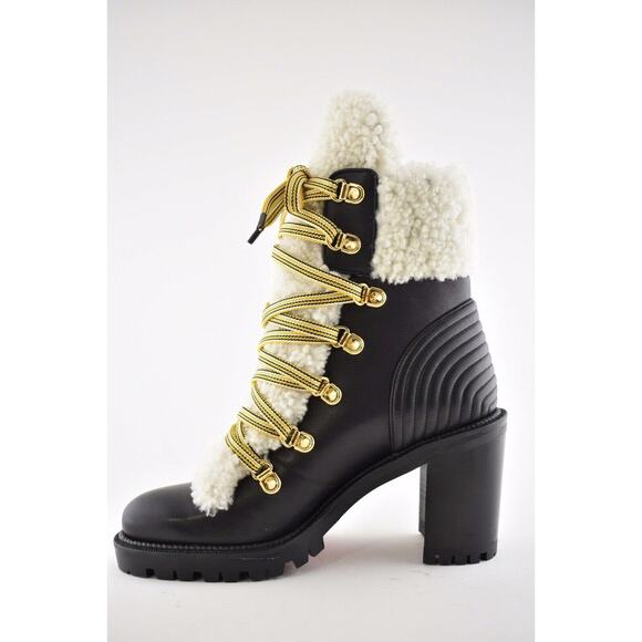 Christian Louboutin Yetita 70 Black Calf Leather Shearling Heel Combat Boot 35 - Picture 8 of 12